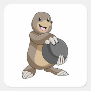 Mole at Bowling with Bowling ball Square Sticker