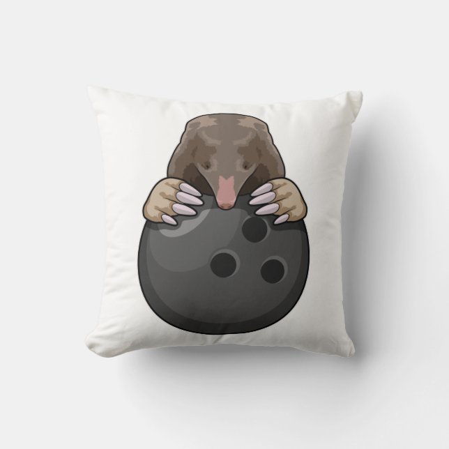 Mole at Bowling with Bowling ball Throw Pillow (Front)