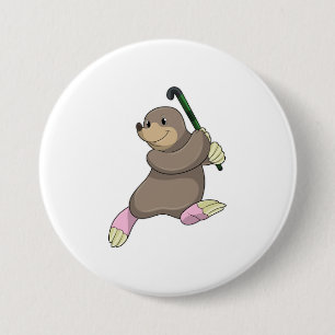 Mole at Hockey with Hockey bat 3 Inch Round Button