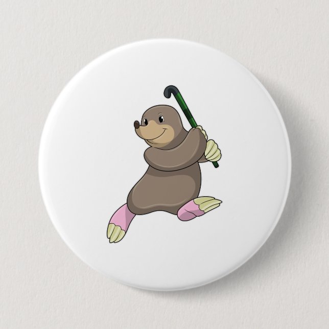 Mole at Hockey with Hockey bat 3 Inch Round Button (Front)