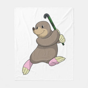 Mole at Hockey with Hockey bat Fleece Blanket