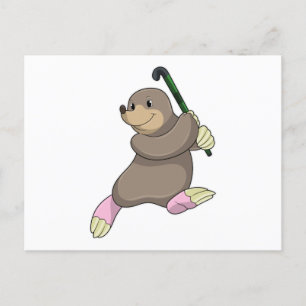 Mole at Hockey with Hockey bat Postcard
