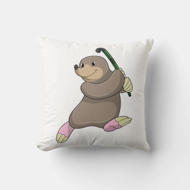 Mole at Hockey with Hockey bat Throw Pillow (Front)