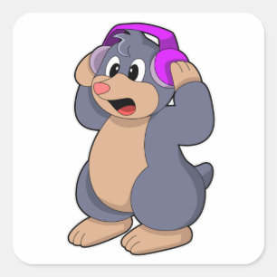 Mole at Music with Headphone Square Sticker