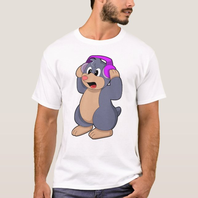 Mole at Music with Headphone T-Shirt (Front)