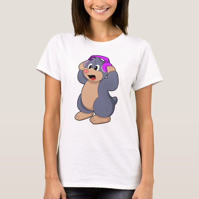 Mole at Music with Headphone T-Shirt (Front)