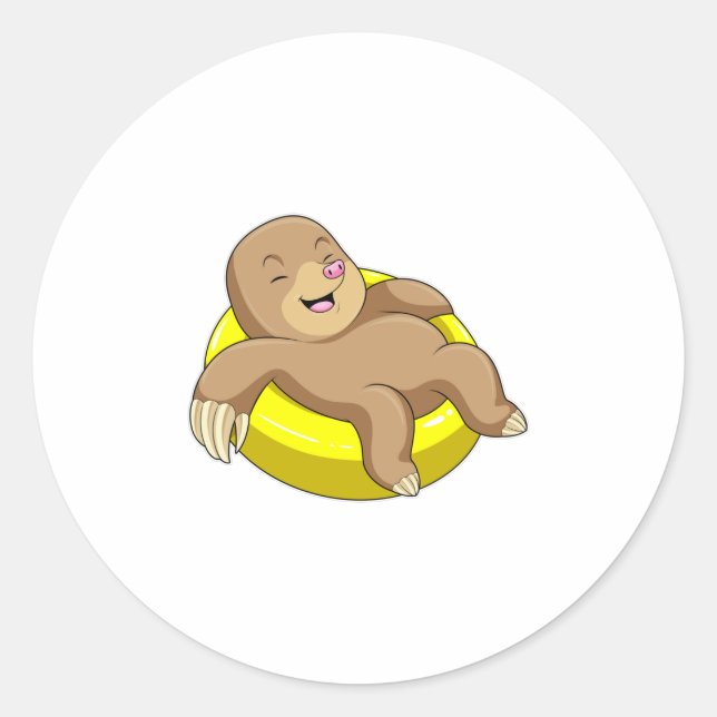 Mole at Swimming with Lifebuoy Classic Round Sticker (Front)