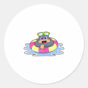 Mole at Swimming with Swim ring.PNG Classic Round Sticker