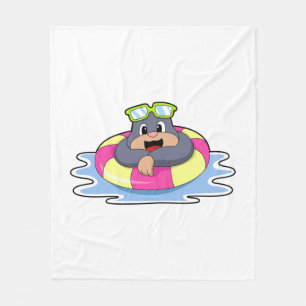 Mole at Swimming with Swim ring.PNG Fleece Blanket