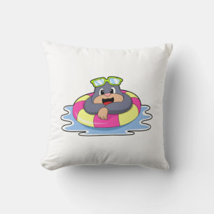 Mole at Swimming with Swim ring.PNG Throw Pillow