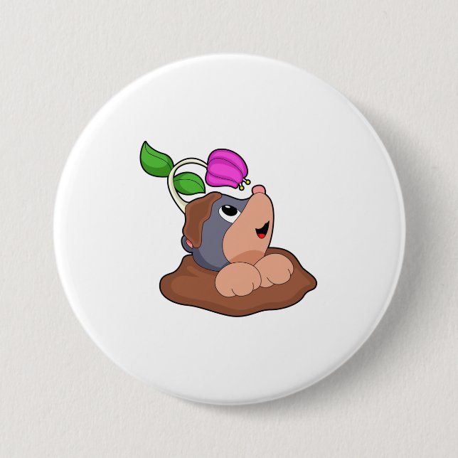 Mole Earth Flower 3 Inch Round Button (Front)