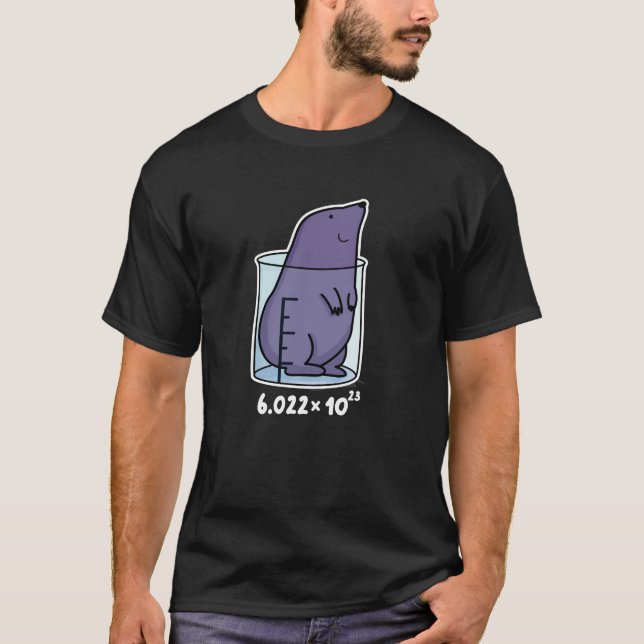 Mole Equation Funny Mole In A Beaker Pun Dark BG T-Shirt (Front)