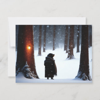 Mole in winter forest postcard