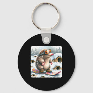 Mole Snowboarding With Goggles. Snowboard Snowboar Keychain