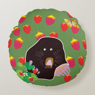 Mole Spring Strawberries Round Pillow