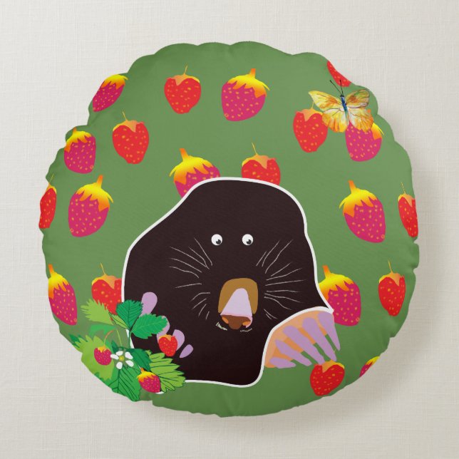 Mole Spring Strawberries Round Pillow (Front)