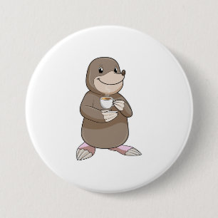 Mole with Coffee Cup 3 Inch Round Button