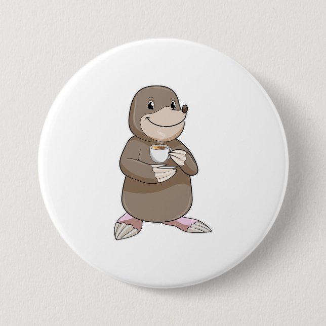 Mole with Coffee Cup 3 Inch Round Button (Front)