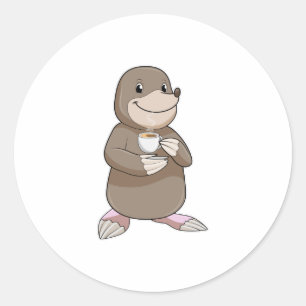 Mole with Coffee Cup Classic Round Sticker