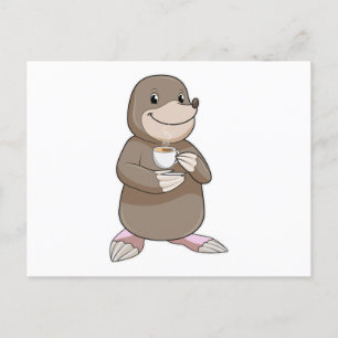 Mole with Coffee Cup Postcard