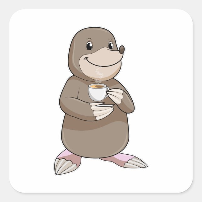 Mole with Coffee Cup Square Sticker (Front)
