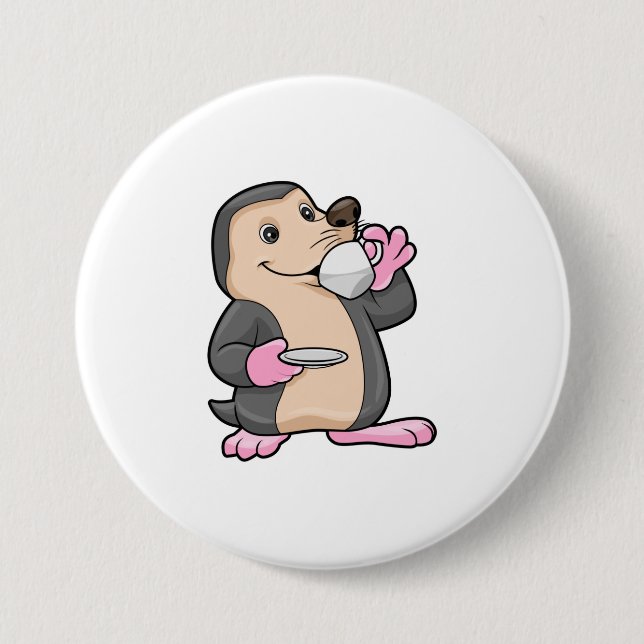 Mole with Cup of Coffee & Saucer 3 Inch Round Button (Front)