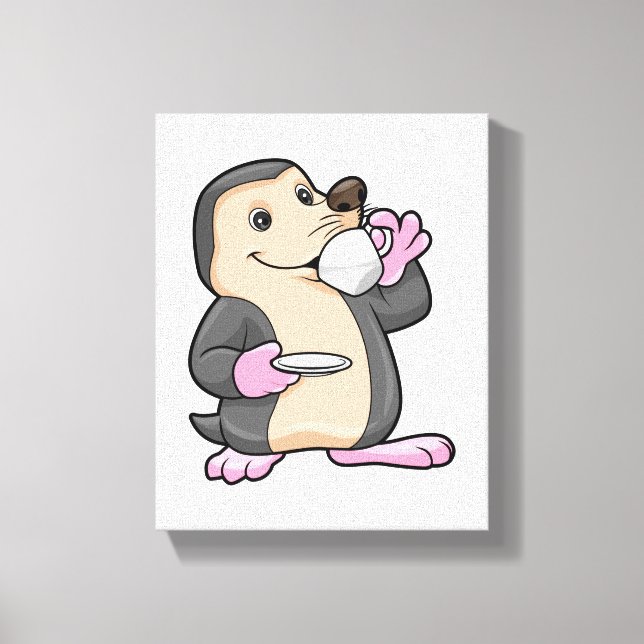Mole with Cup of Coffee & Saucer Canvas Print (Front)