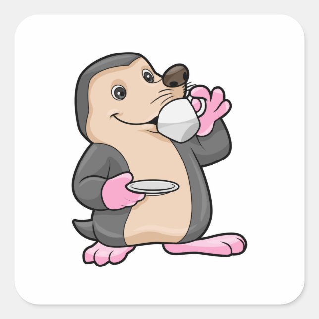Mole with Cup of Coffee & Saucer Square Sticker (Front)