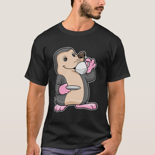 Mole with Cup of Coffee & Saucer T-Shirt (Front)