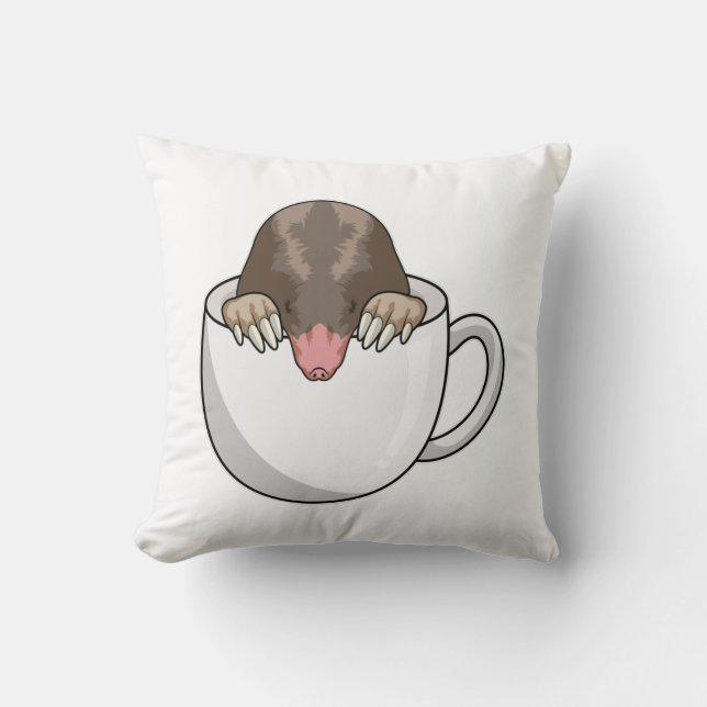 Mole with Cup of Coffee Throw Pillow (Front)