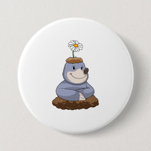 Mole with Daisy Flower 3 Inch Round Button