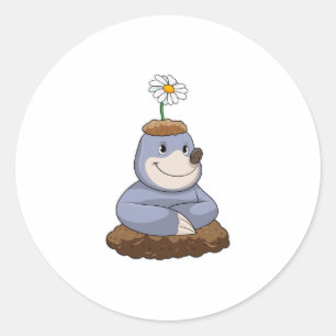 Mole with Daisy Flower Classic Round Sticker