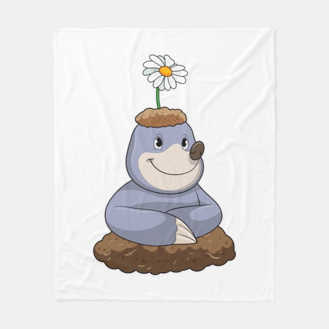 Mole with Daisy Flower Fleece Blanket (Front)