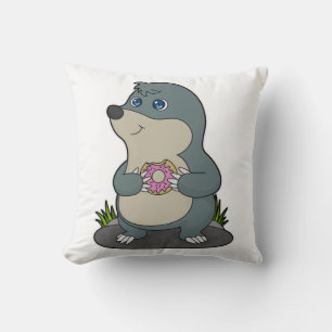 Mole with Donut Throw Pillow