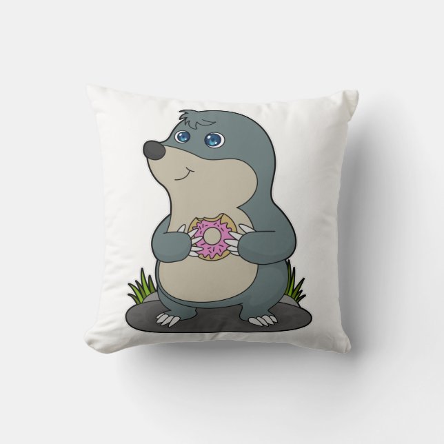 Mole with Donut Throw Pillow (Front)