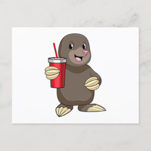 Mole with Drinking mug Postcard