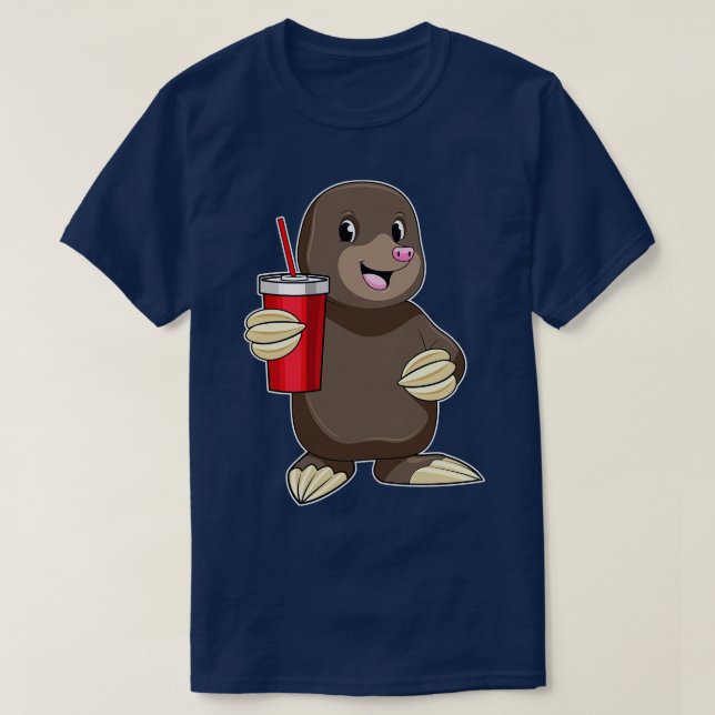 Mole with Drinking mug T-Shirt (Design Front)