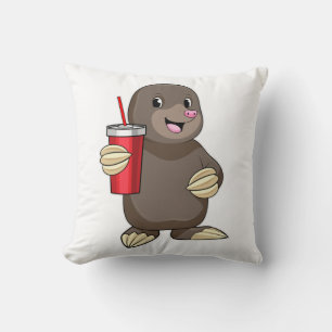 Mole with Drinking mug Throw Pillow