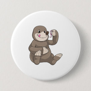 Mole with Earthworm 3 Inch Round Button
