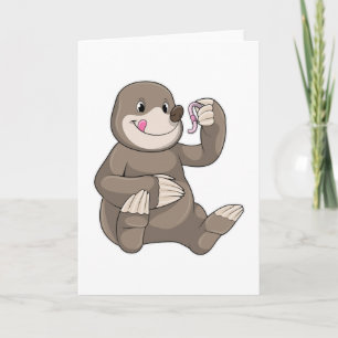 Mole with Earthworm Card