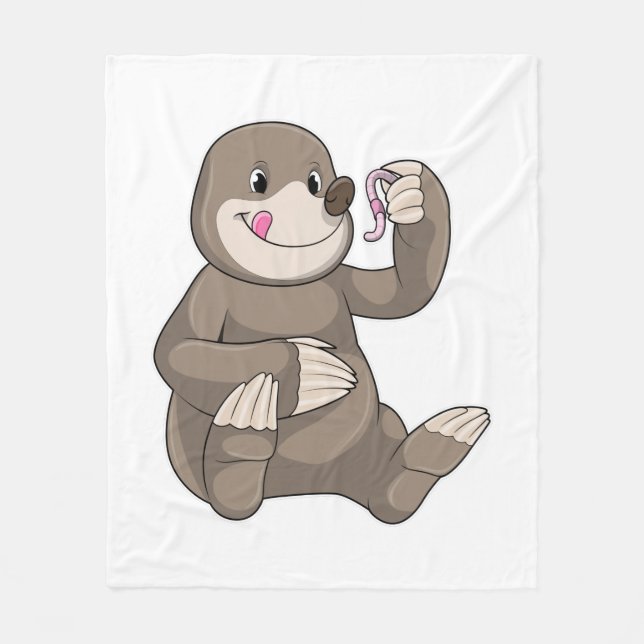Mole with Earthworm Fleece Blanket (Front)