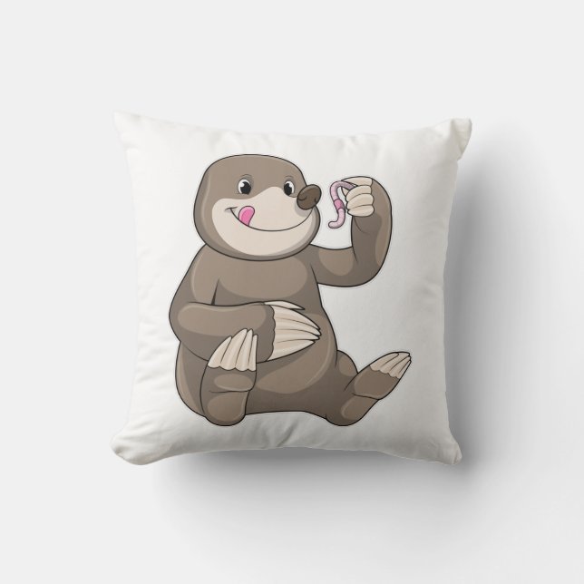 Mole with Earthworm Throw Pillow (Front)