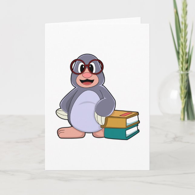 Mole with Glasses & Books Card (Front)