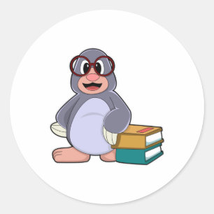 Mole with Glasses & Books Classic Round Sticker