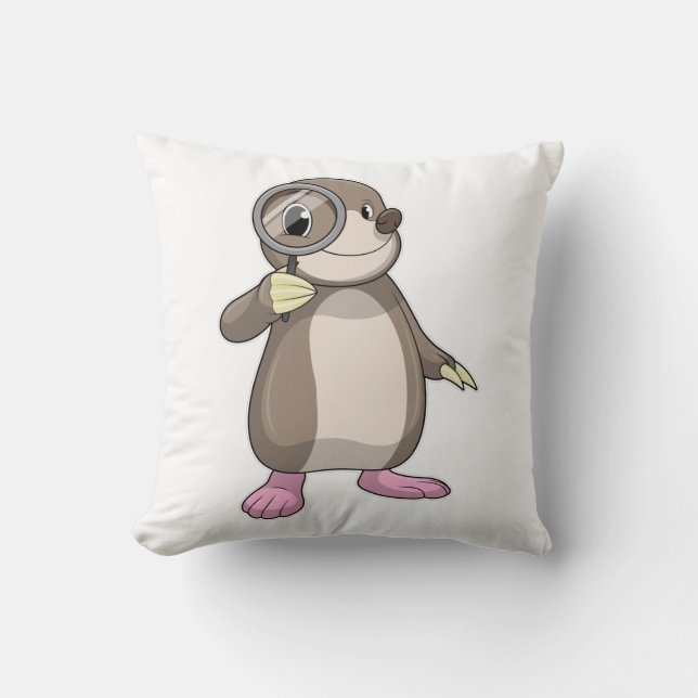 Mole with Magnifying glass Throw Pillow (Front)