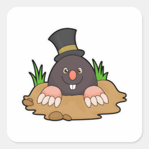 Mole with Molehill & Hat Square Sticker