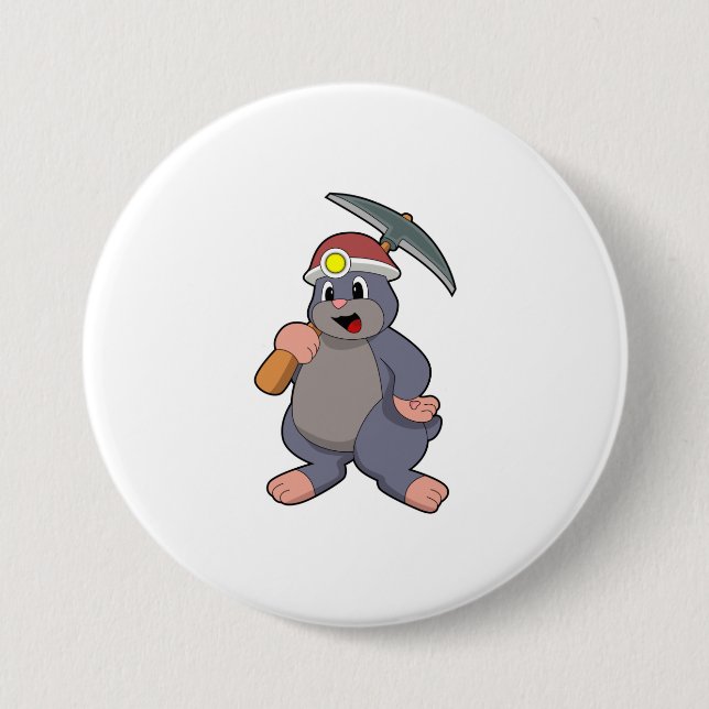 Mole with Pickaxe 3 Inch Round Button (Front)