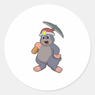 Mole with Pickaxe Classic Round Sticker