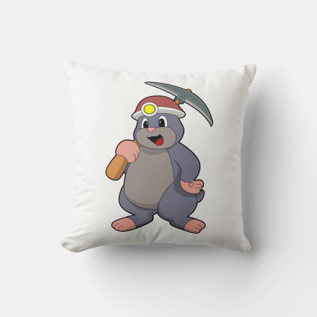 Mole with Pickaxe Throw Pillow (Front)