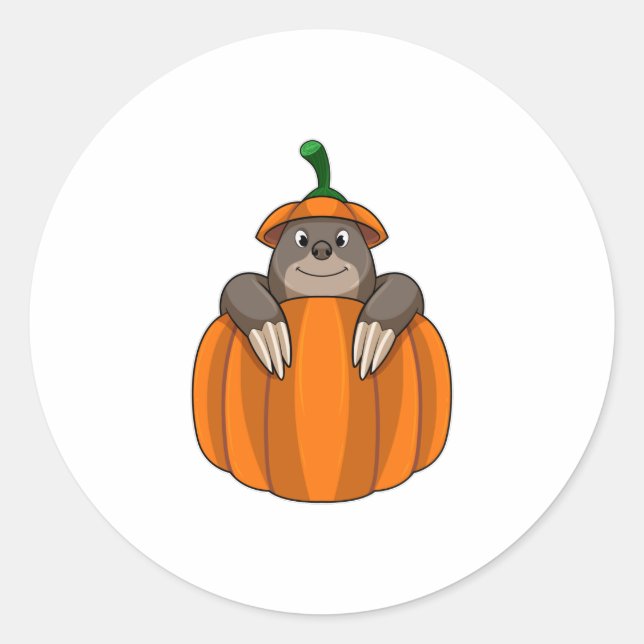 Mole with Pumpkin Classic Round Sticker (Front)
